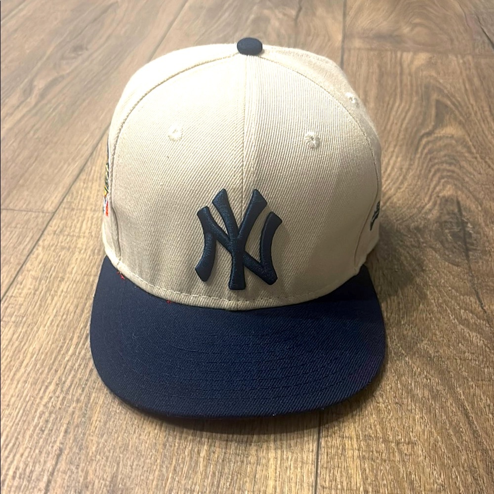 Cream and Blue NY Yankees Hat with Iconic Logo